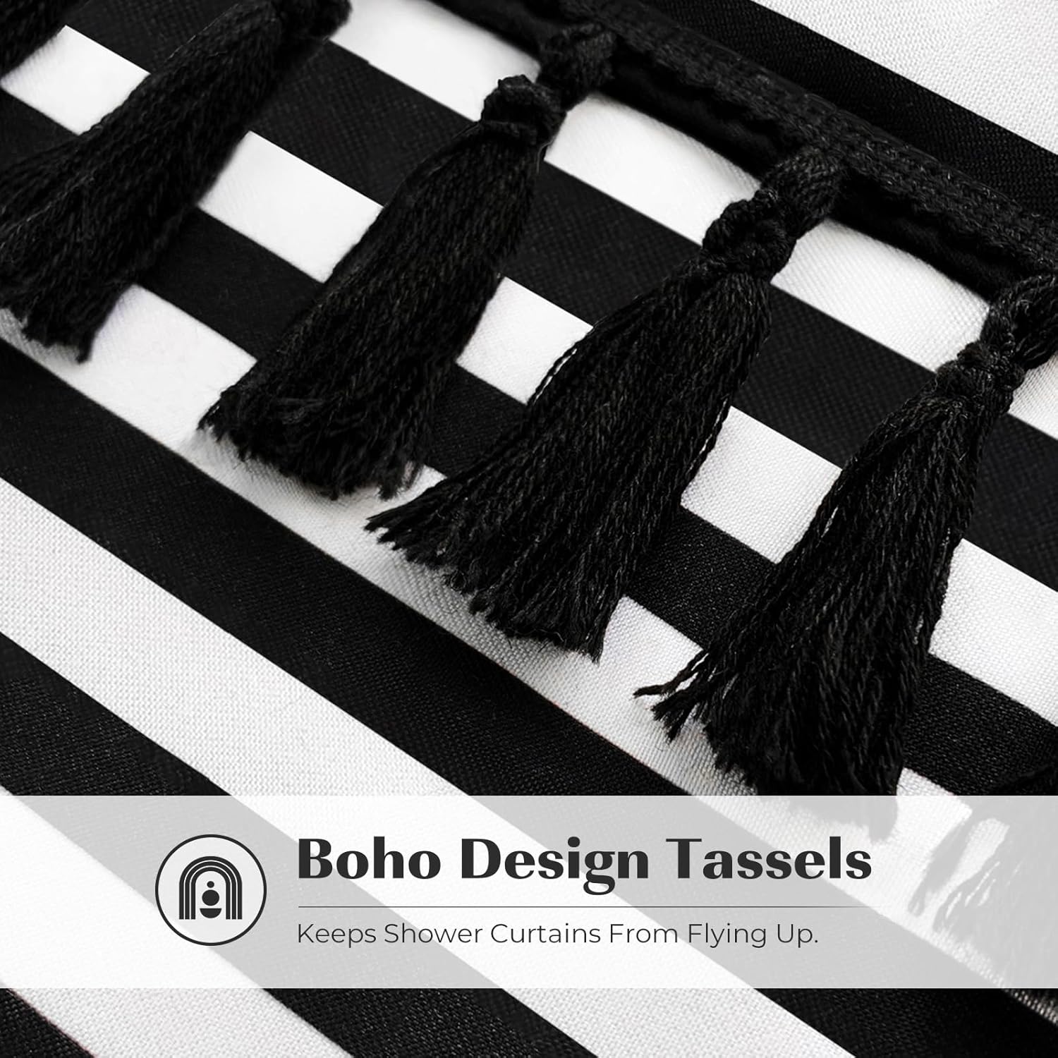 Seasonwood Extra Long Shower Curtains 96 inches Modern Farmhouse Boho Shower Curtains for The Bathroom Waterproof Cloth Black and White Striped Shower Curtain Set